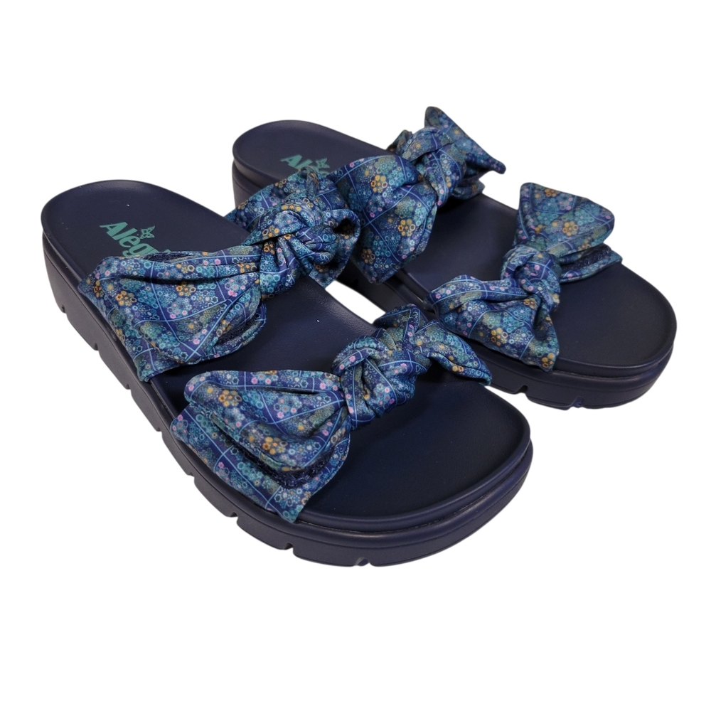 Alegria Dream Fit Slide Sandals Sage Roses Blue Quilt Platform Slip On Size 39 9